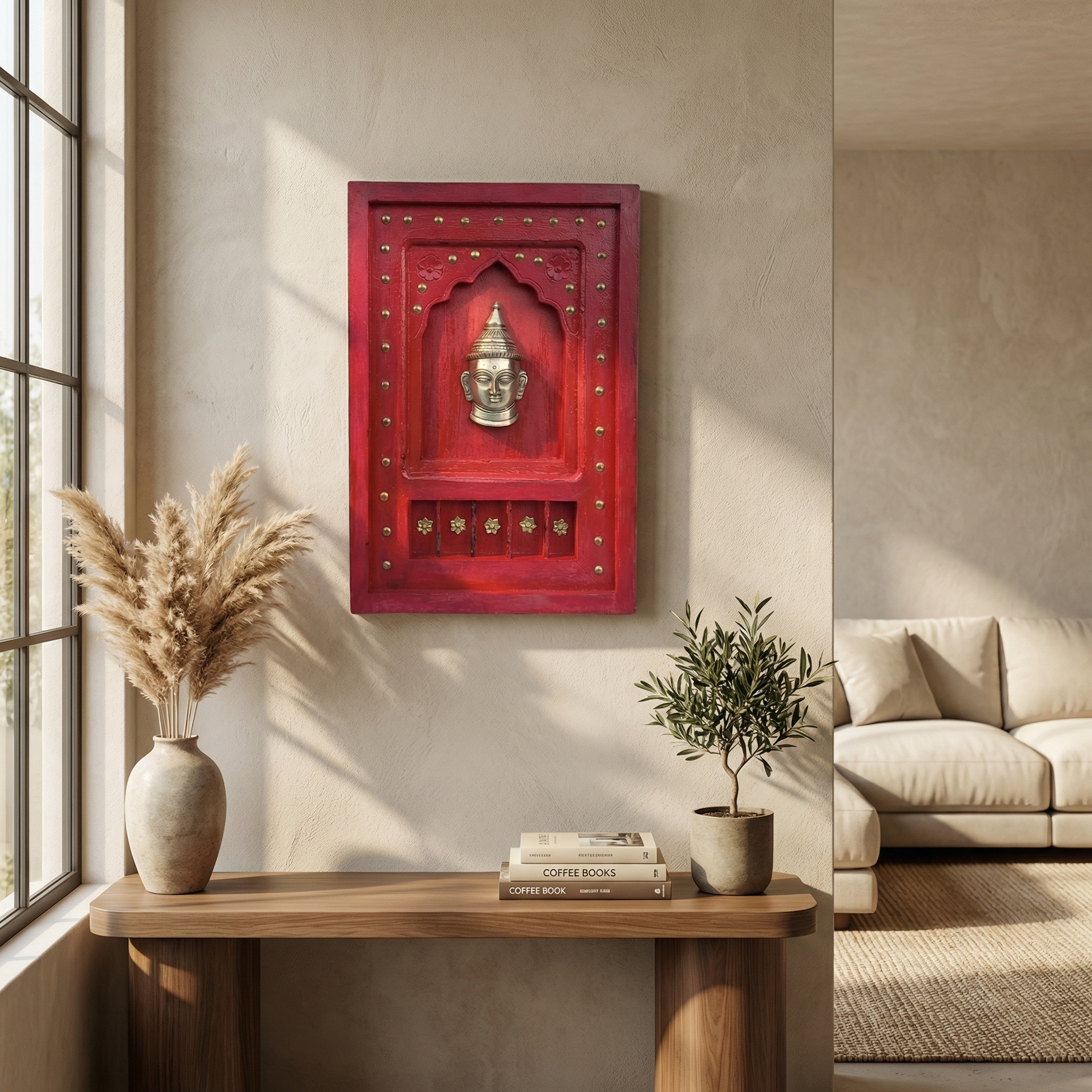 Wooden Frame with Brass Fitting | Red | 18x12x1.5 inch