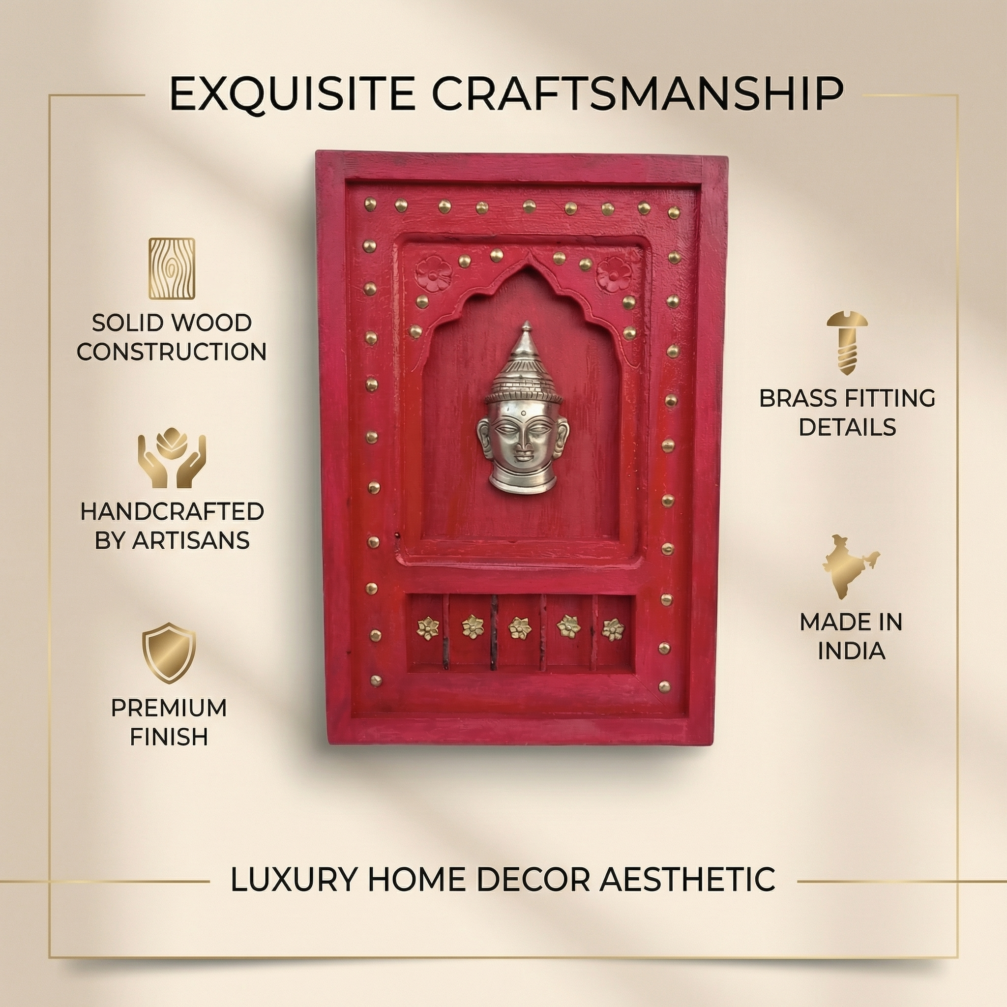 Wooden Frame with Brass Fitting | Red | 18x12x1.5 inch