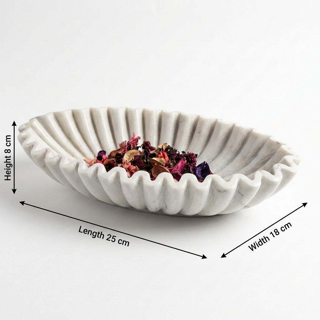 Marble Zigzag Urli Bowl | White | 25x18x8cm