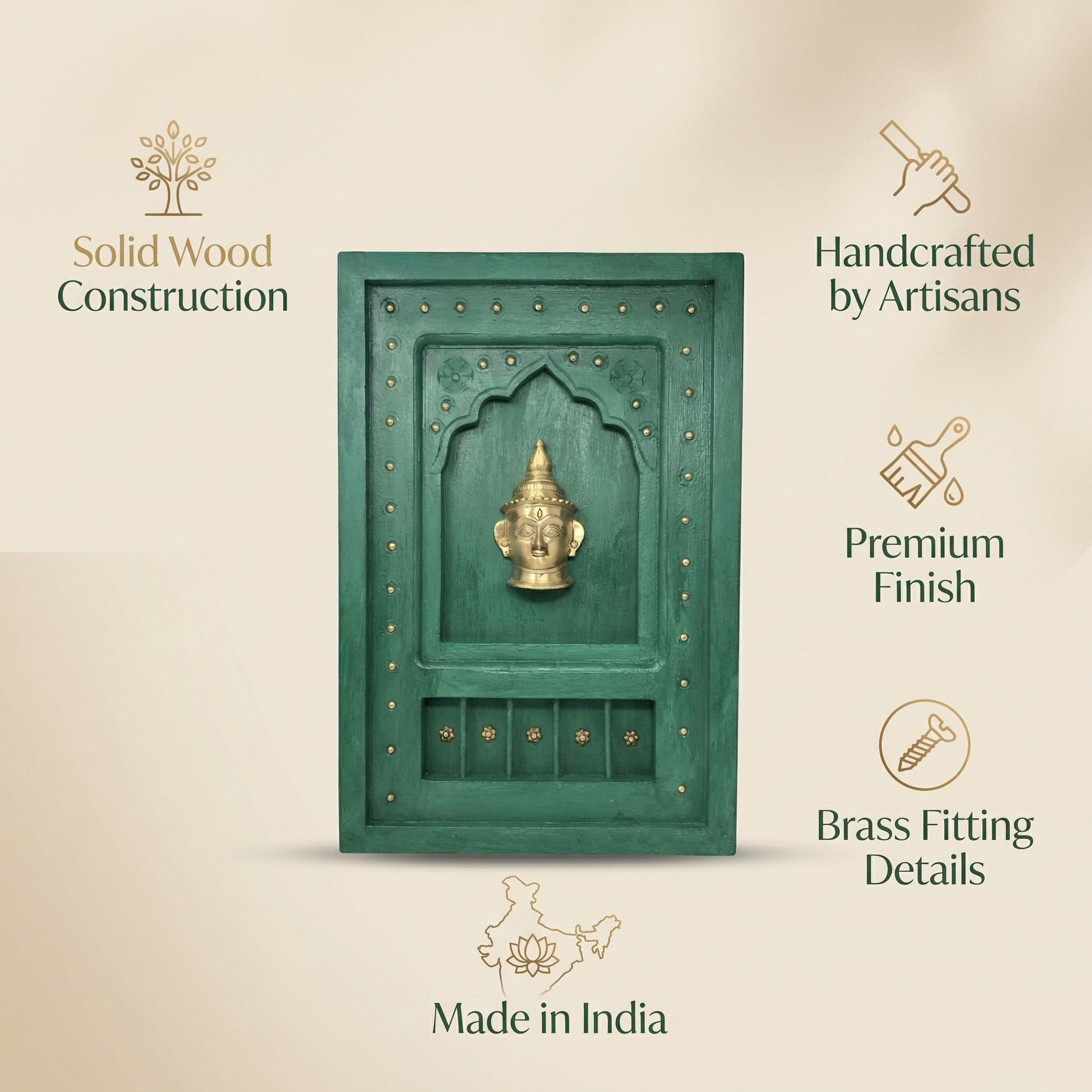 Wooden Frame with Brass Fitting | Green | 18x12x1.5 inch