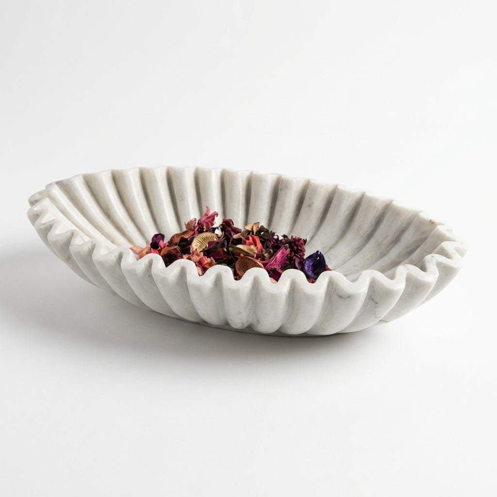 Marble Zigzag Urli Bowl | White | 25x18x8cm