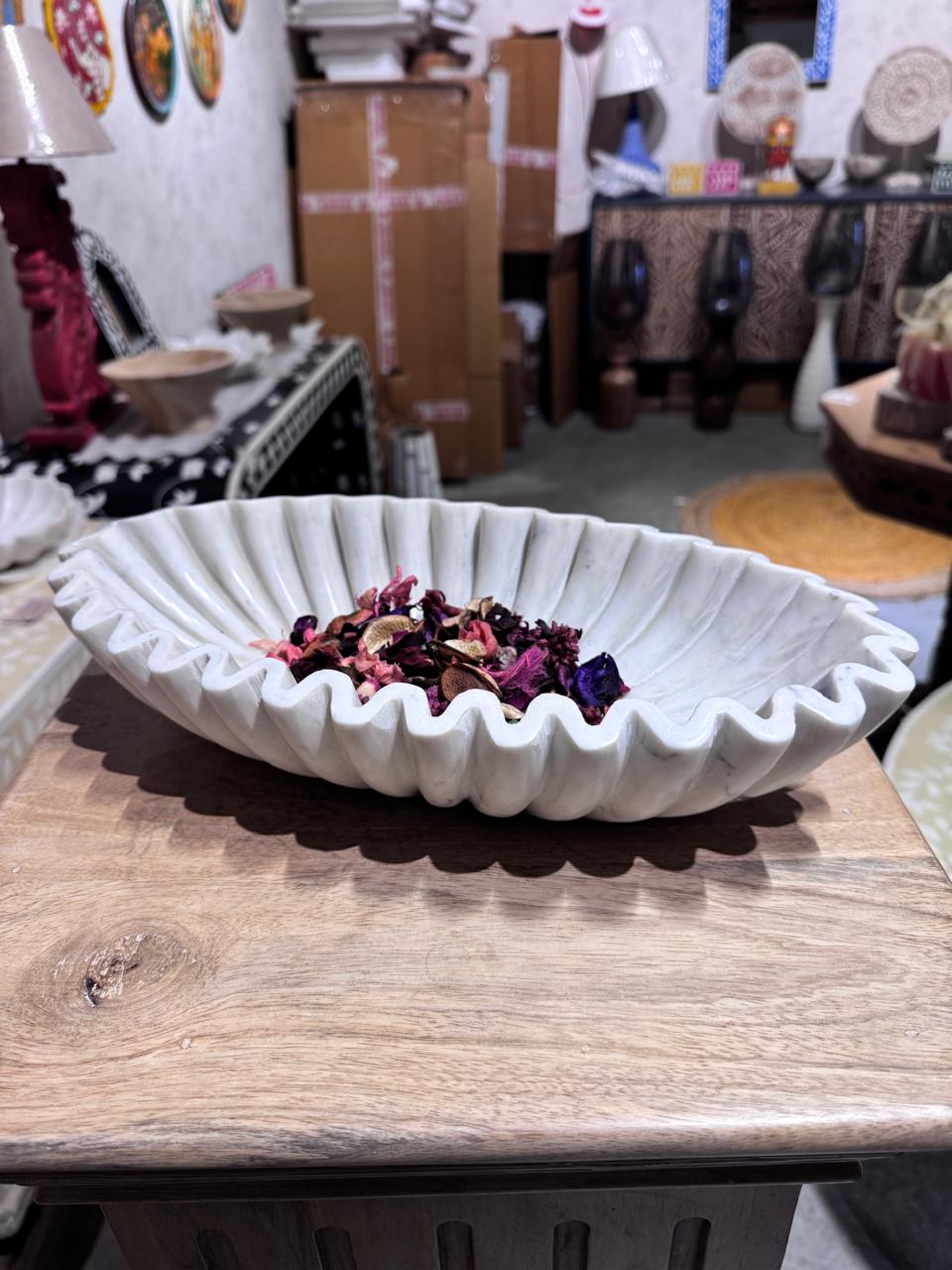 Marble Zigzag Urli Bowl | White | 25x18x8cm