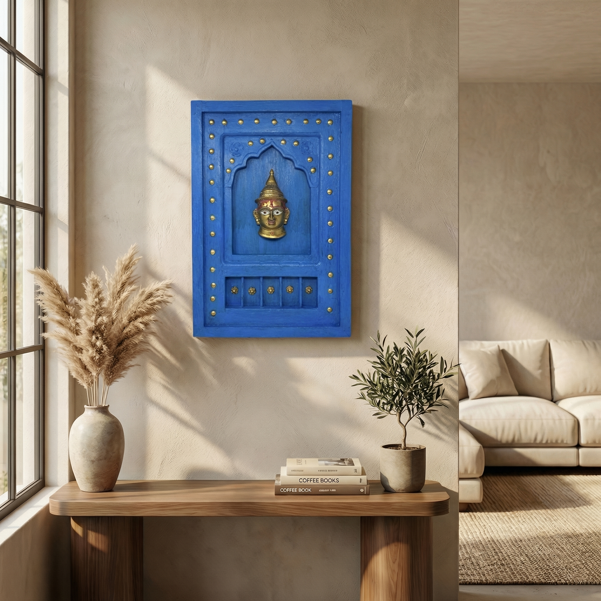 Wooden Frame with Brass Fitting | Blue | 18x12x1.5 inch