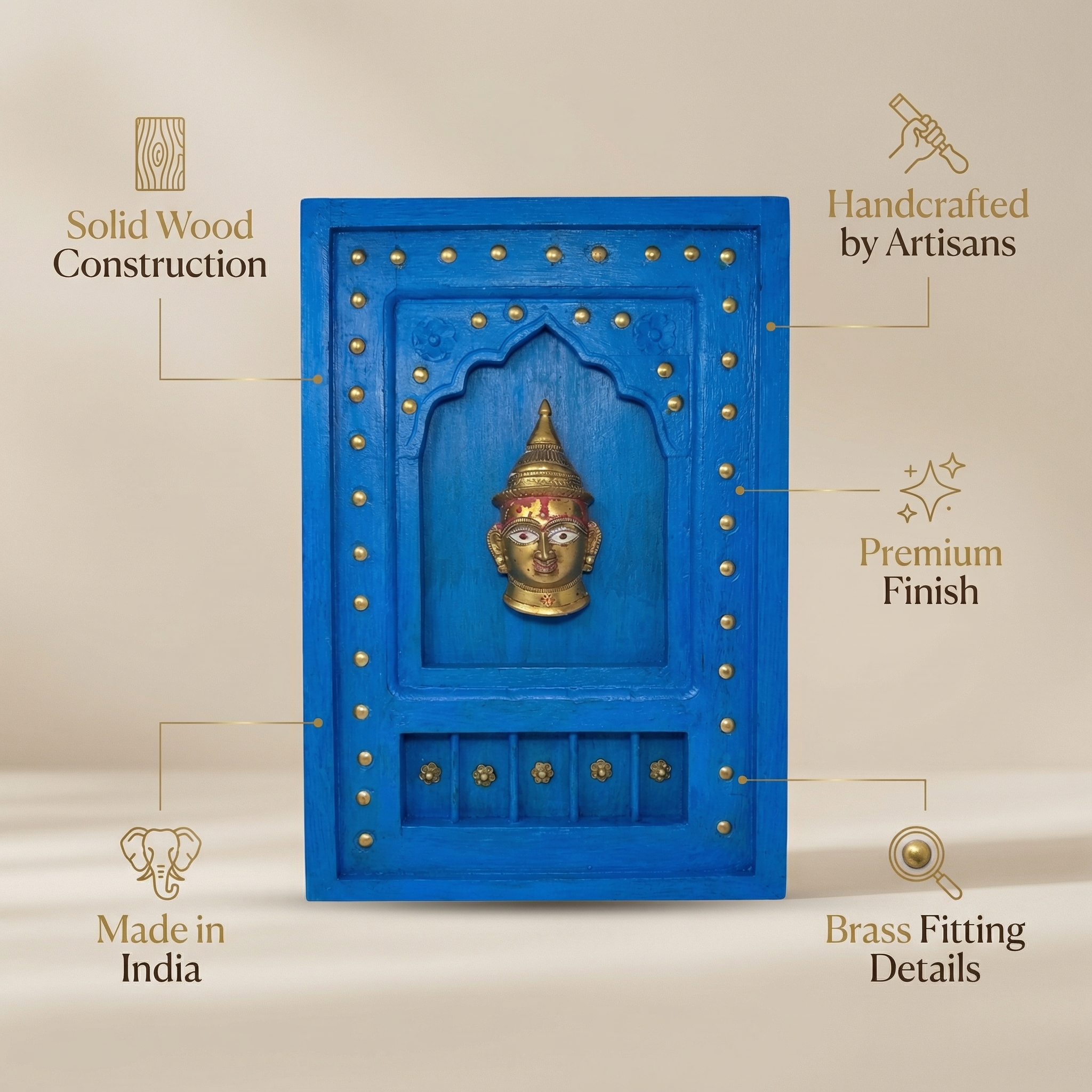 Wooden Frame with Brass Fitting | Blue | 18x12x1.5 inch