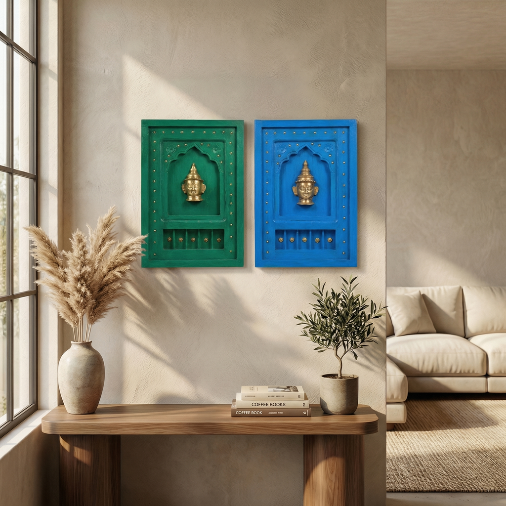Wooden Frame with Brass Fitting | Blue | 18x12x1.5 inch