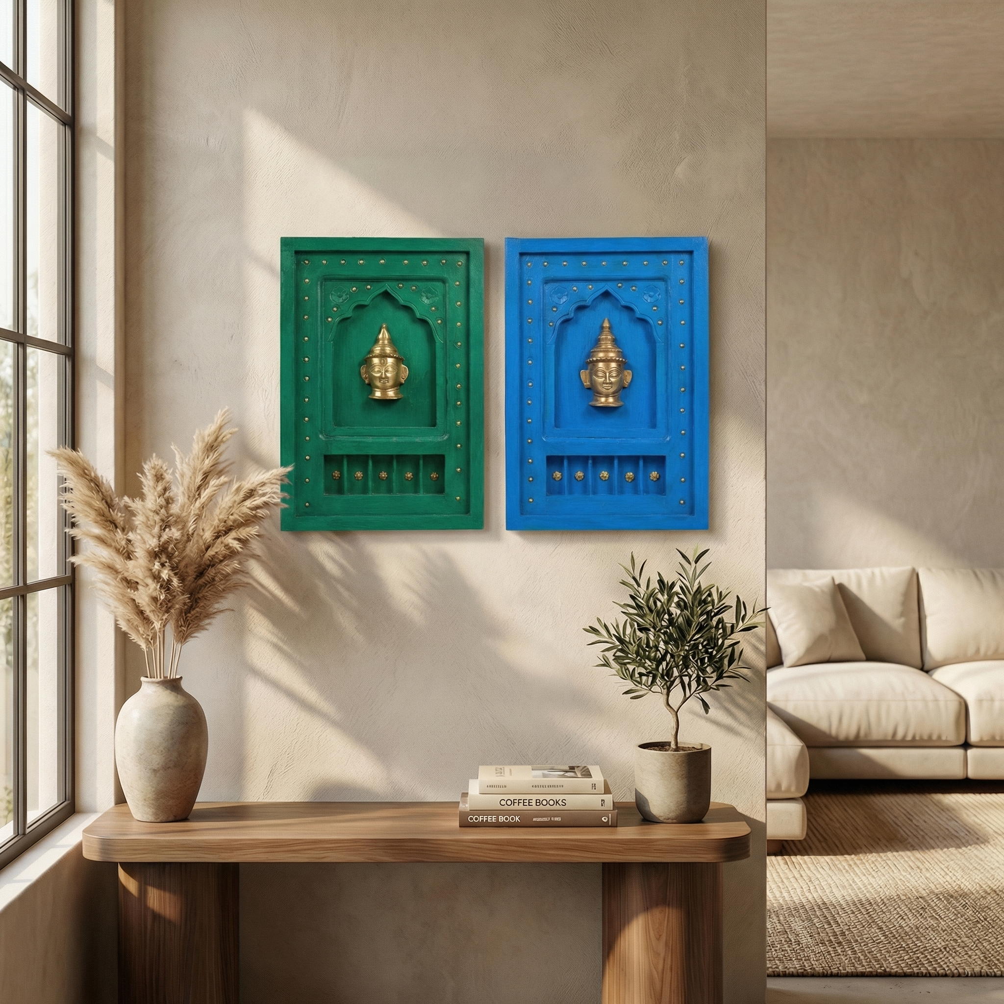 Wooden Frame with Brass Fitting | Blue | 18x12x1.5 inch