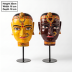 (Set of 2) Gauri Head on Iron Stand | Yellow & Brown | 30x16x16cm