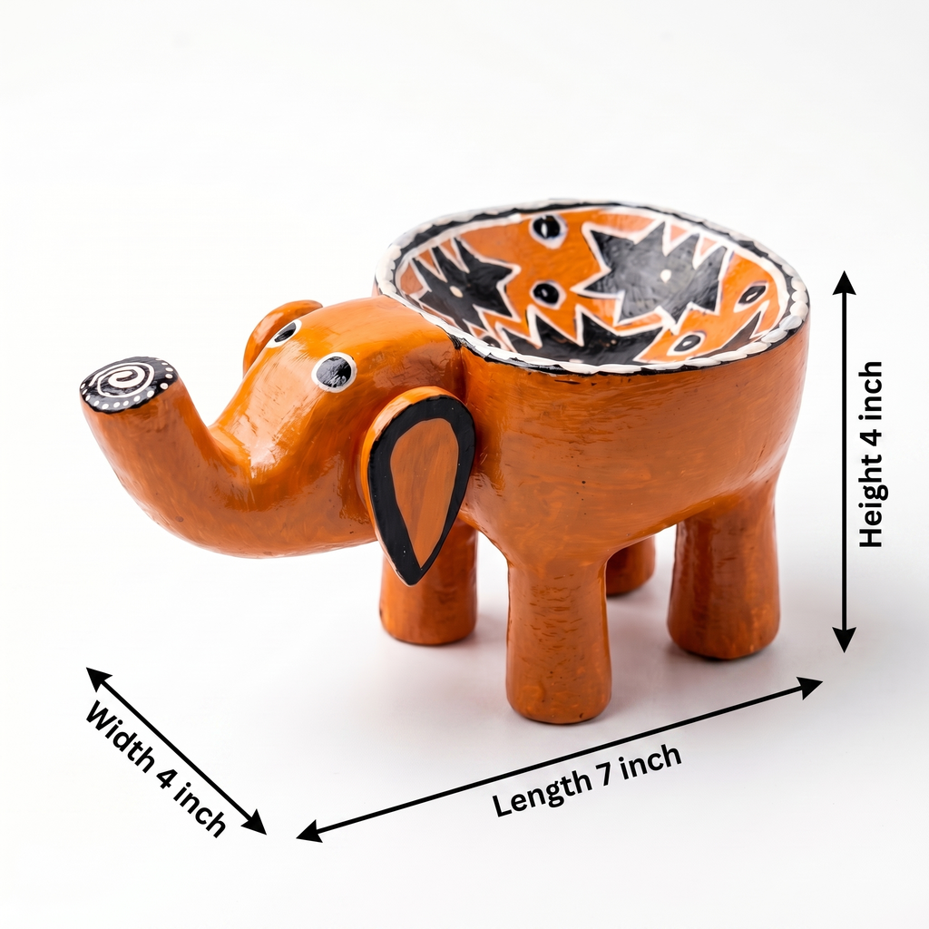 Wooden Elephant Bowl | Table Decor | Orange | 7x4x4 inches
