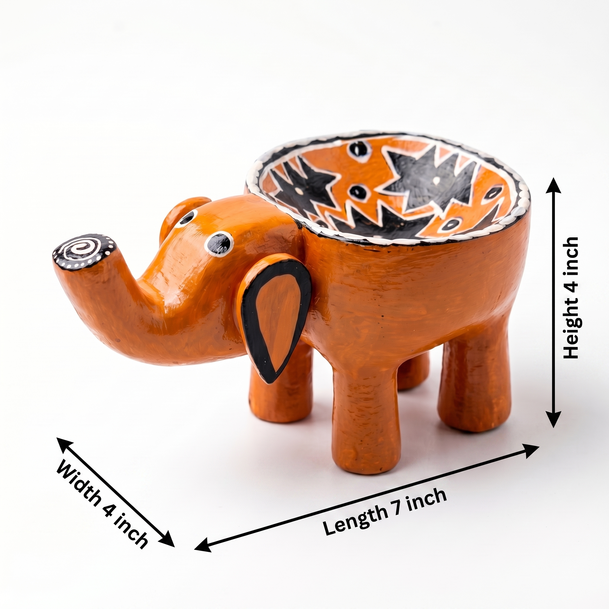 Wooden Elephant Bowl | Table Decor | Orange | 7x4x4 inches