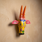 Handpainted Wooden Nandi/Cow Wall Decor | Yellow | 8x7x2 Inches