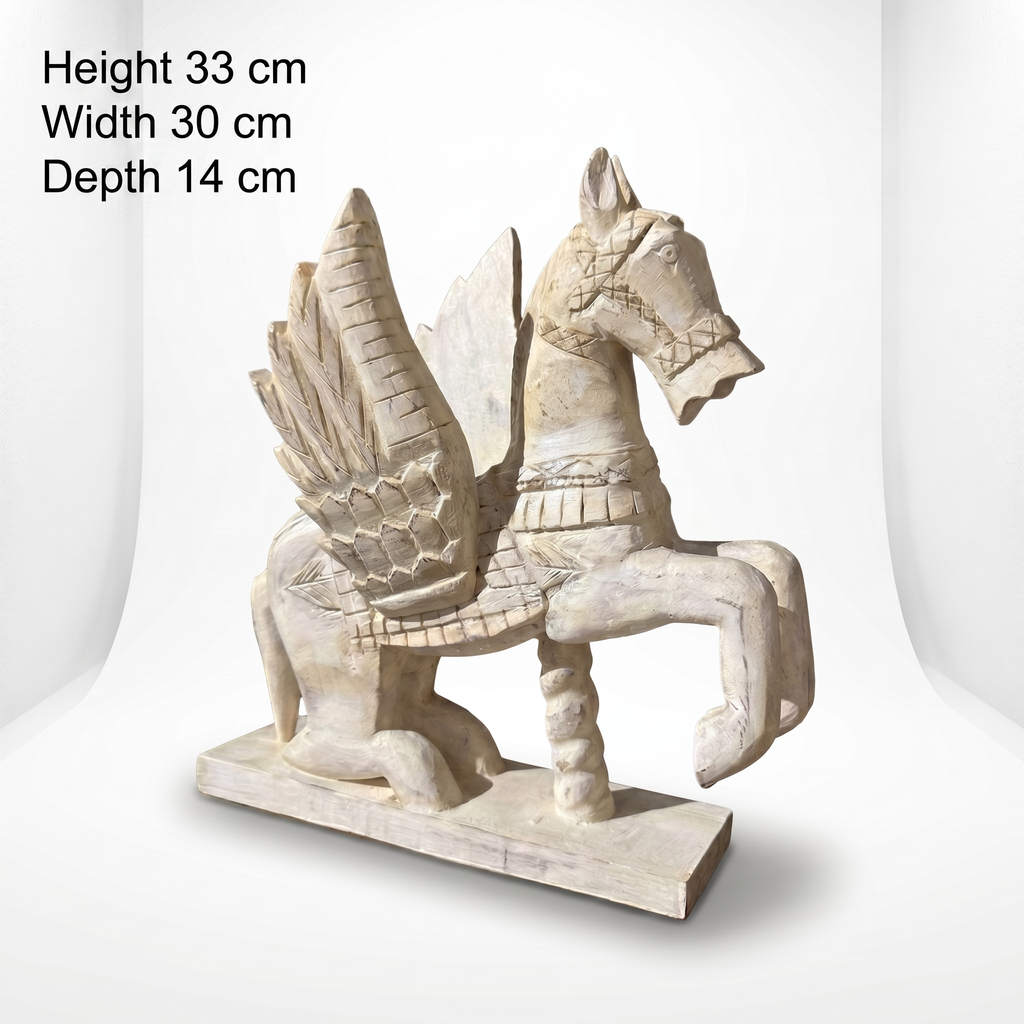 Wooden Flying Horse | White/Cream | 33x30x14cm