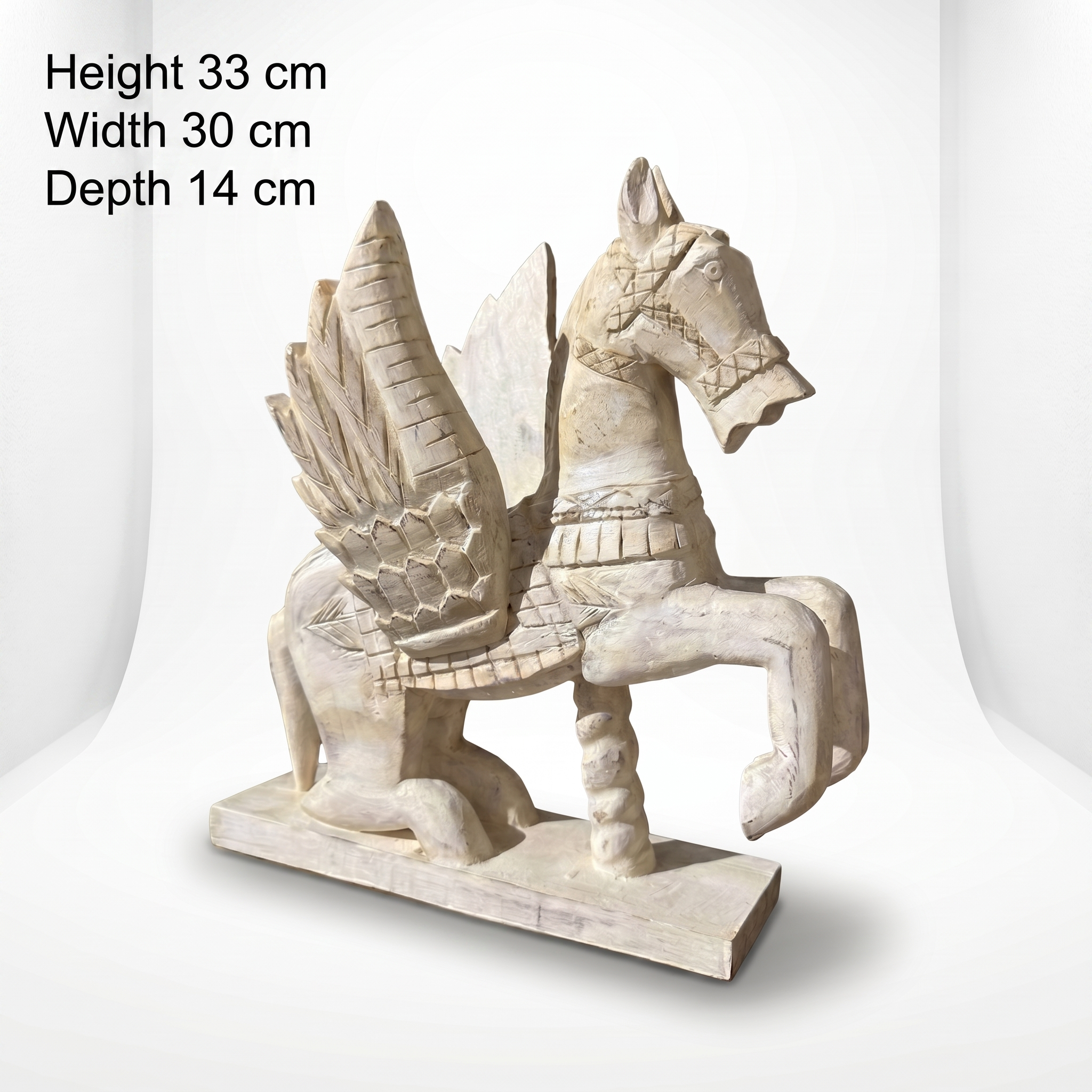 Wooden Flying Horse | White/Cream | 33x30x14cm