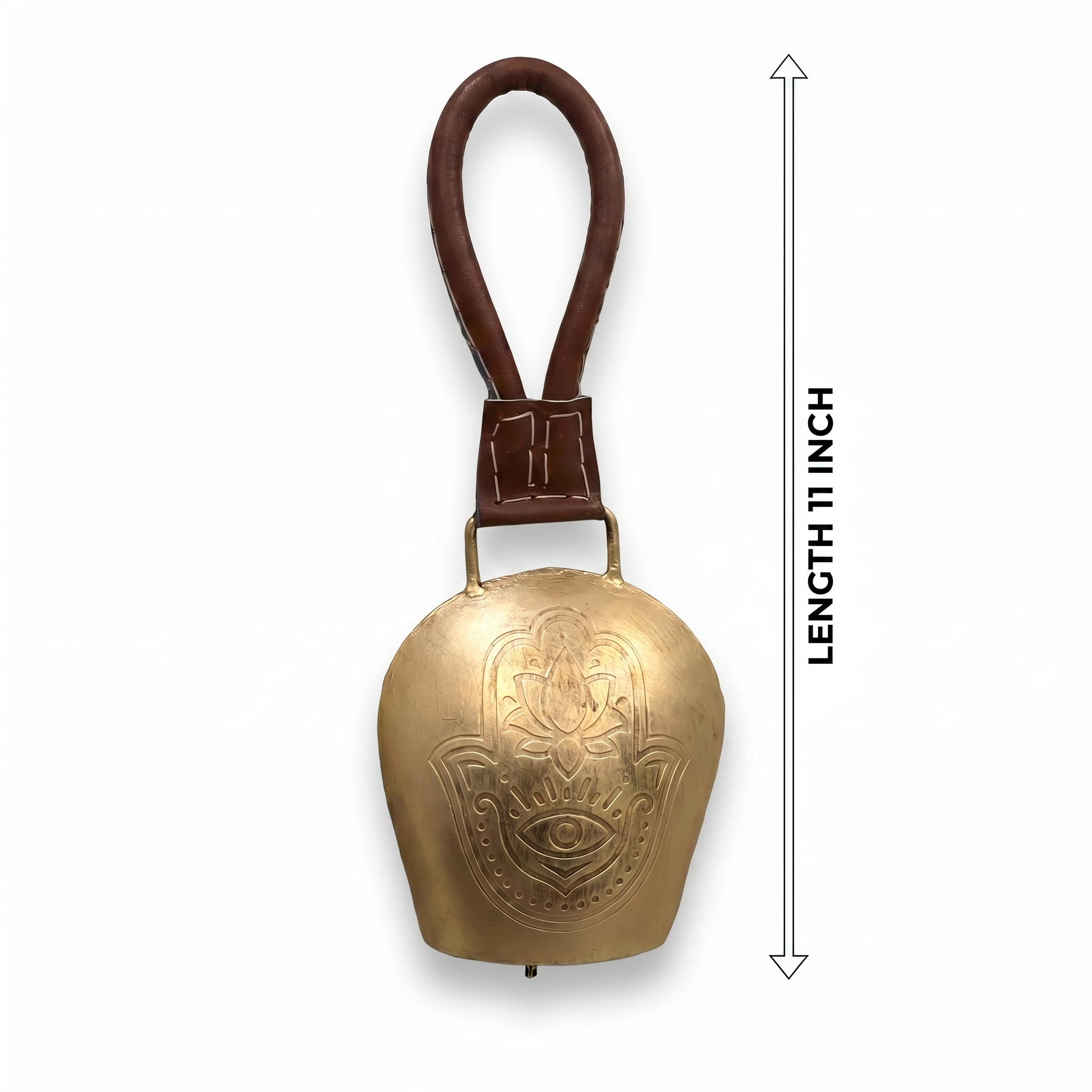Cow Bell Brass Finish | Lotus + Evil eye motif | 11 inches