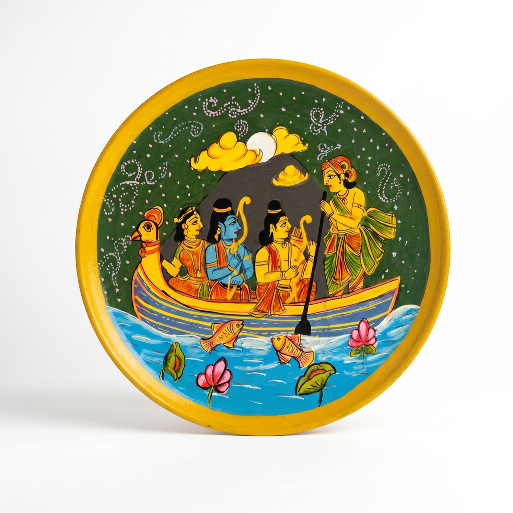 Wooden Ramayana Wall Plate | In a Boat | 10 Inches | Handpainted