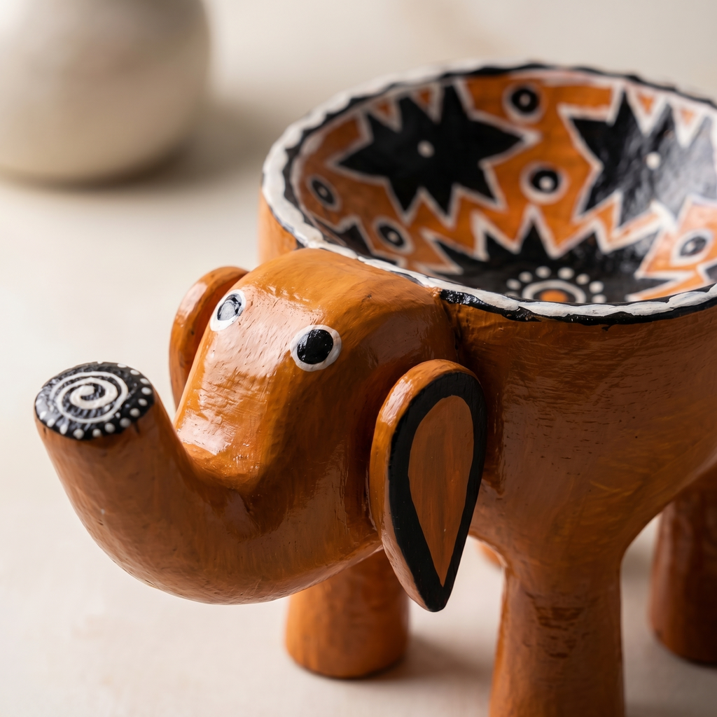 Wooden Elephant Bowl | Table Decor | Orange | 7x4x4 inches
