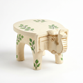 Wooden Elephant Stool | Off-white with Leaf Motifs | 7x5x4 inches