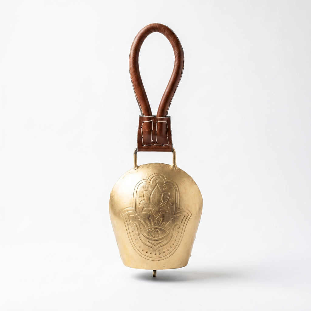 Cow Bell Brass Finish | Lotus + Evil eye motif | 11 inches