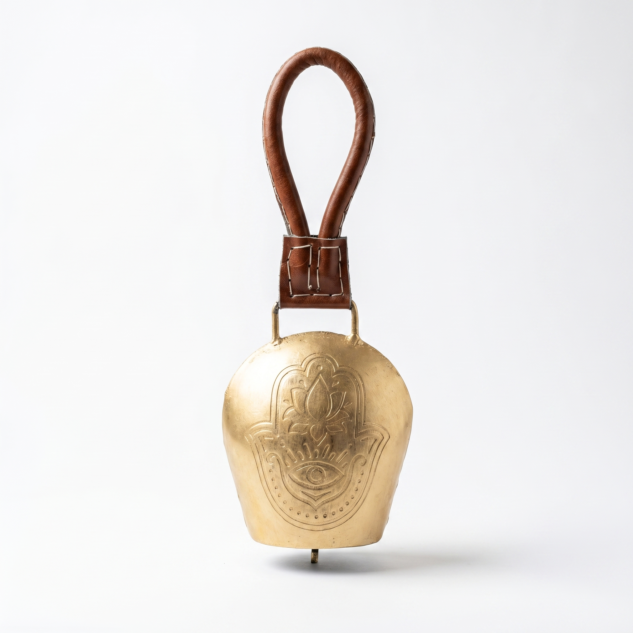 Cow Bell Brass Finish | Lotus + Evil eye motif | 11 inches