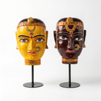 (Set of 2) Gauri Head on Iron Stand | Yellow & Brown | 30x16x16cm
