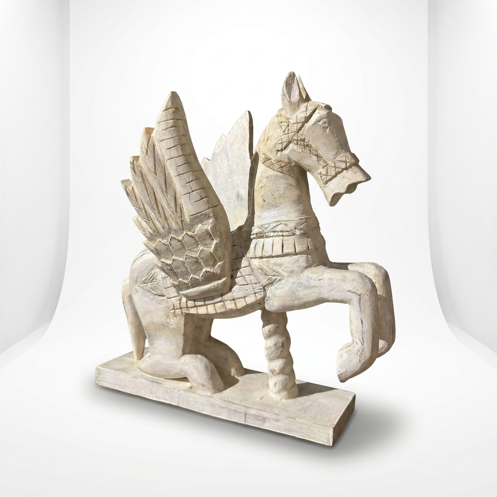 Wooden Flying Horse | White/Cream | 33x30x14cm