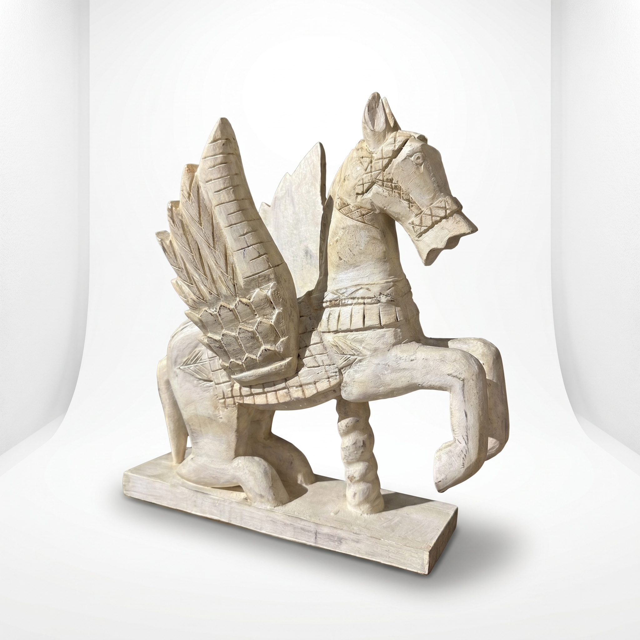 Wooden Flying Horse | White/Cream | 33x30x14cm