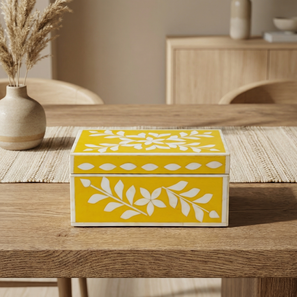 Jewellery Box Yellow | Bone Inlay | 20x12.5x10 cm