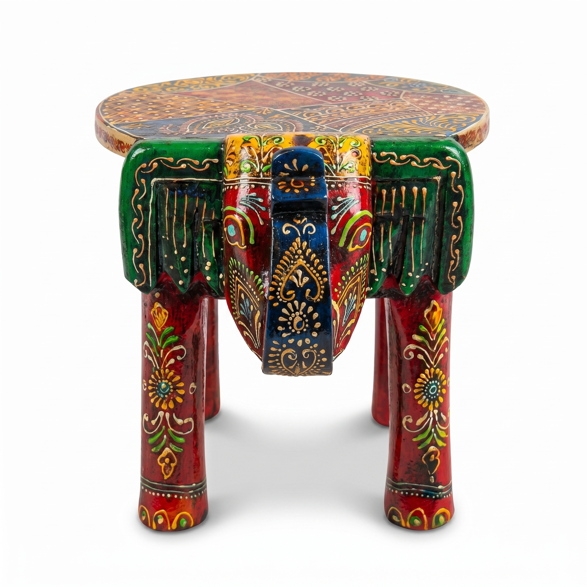 Wooden Elephant Stool | Red | 27x16x18 cm