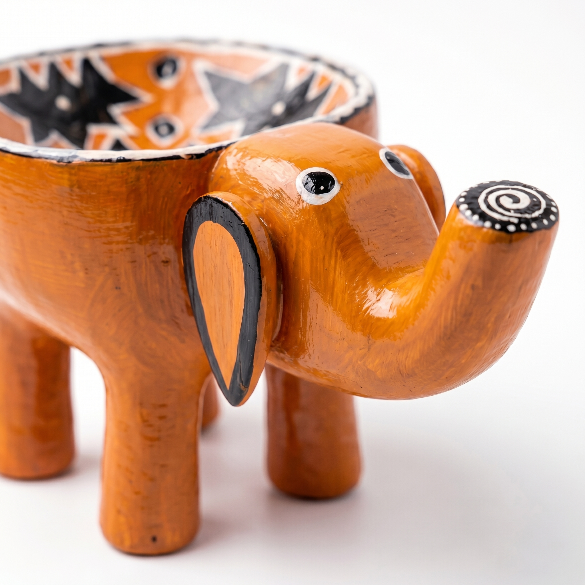 Wooden Elephant Bowl | Table Decor | Orange | 7x4x4 inches