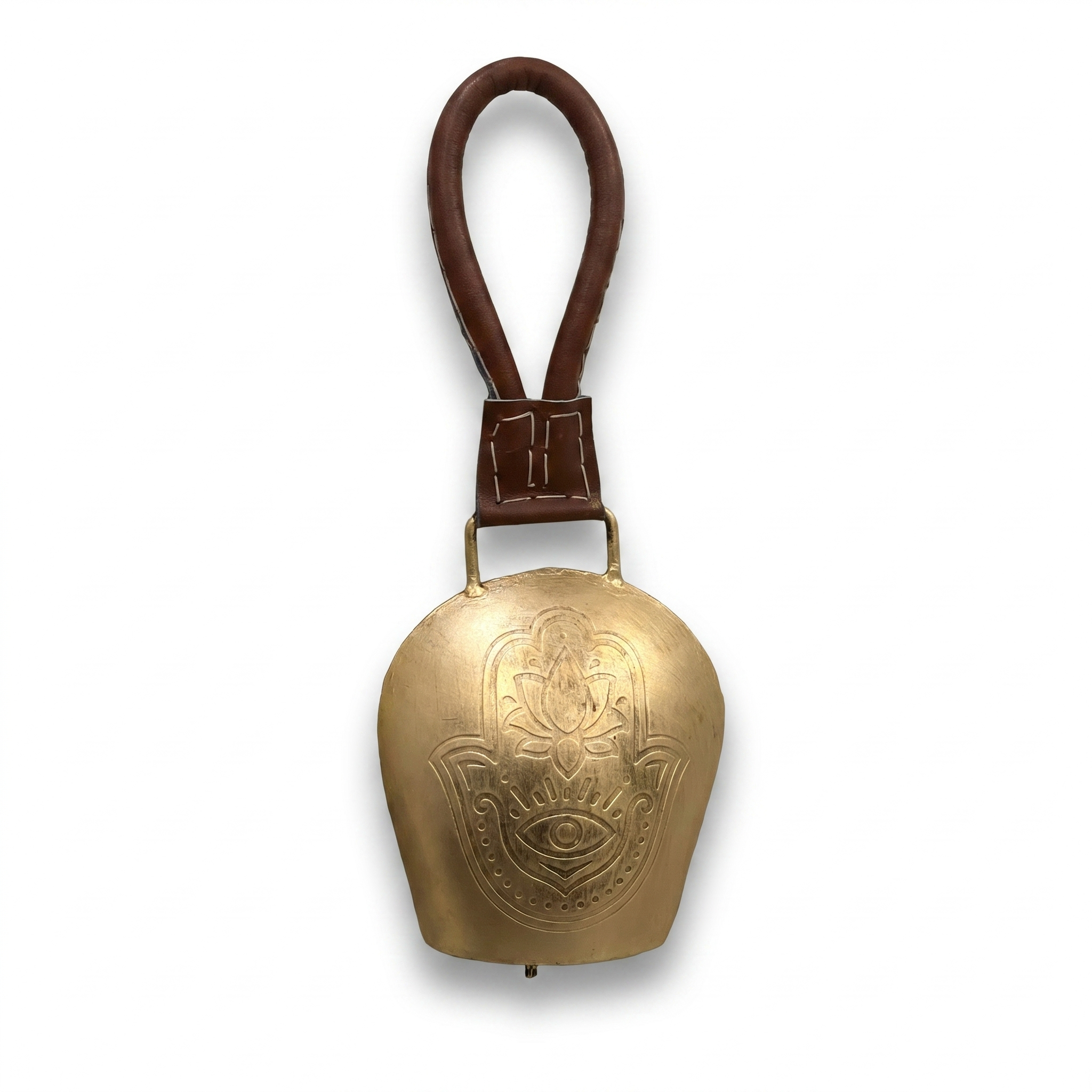 Cow Bell Brass Finish | Lotus + Evil eye motif | 11 inches
