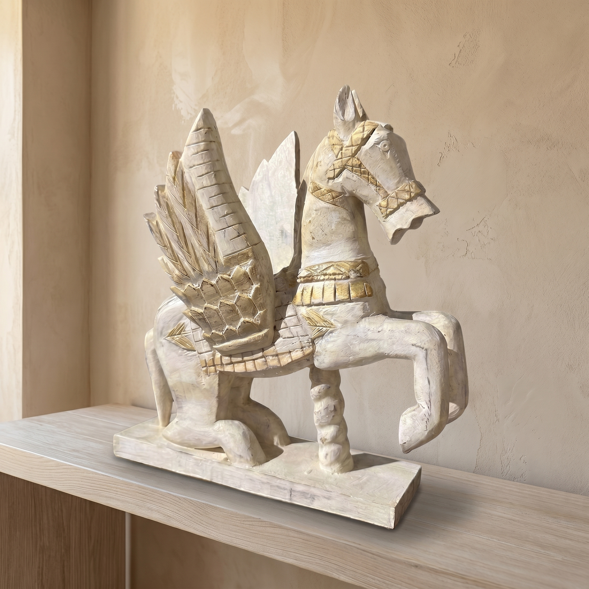 Wooden Flying Horse | White/Cream | 33x30x14cm