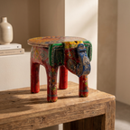 Wooden Elephant Stool | Red | 27x16x18 cm