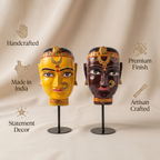 (Set of 2) Gauri Head on Iron Stand | Yellow & Brown | 30x16x16cm