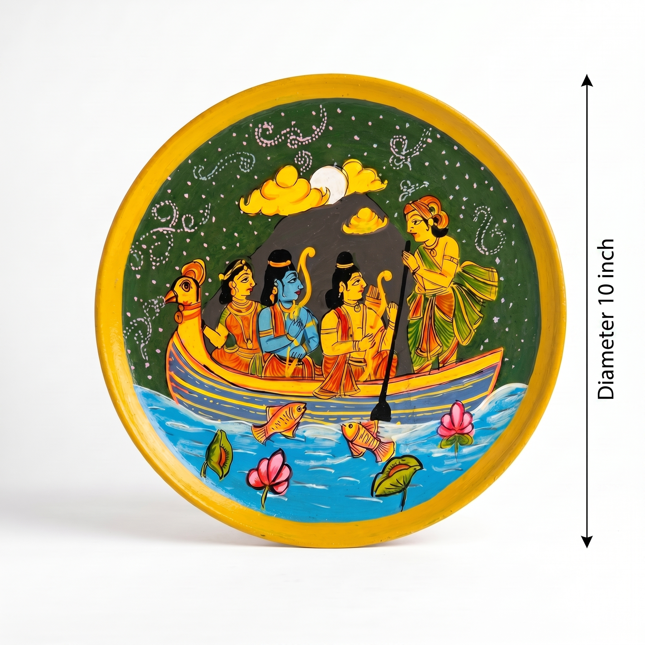 Wooden Ramayana Wall Plate | In a Boat | 10 Inches | Handpainted
