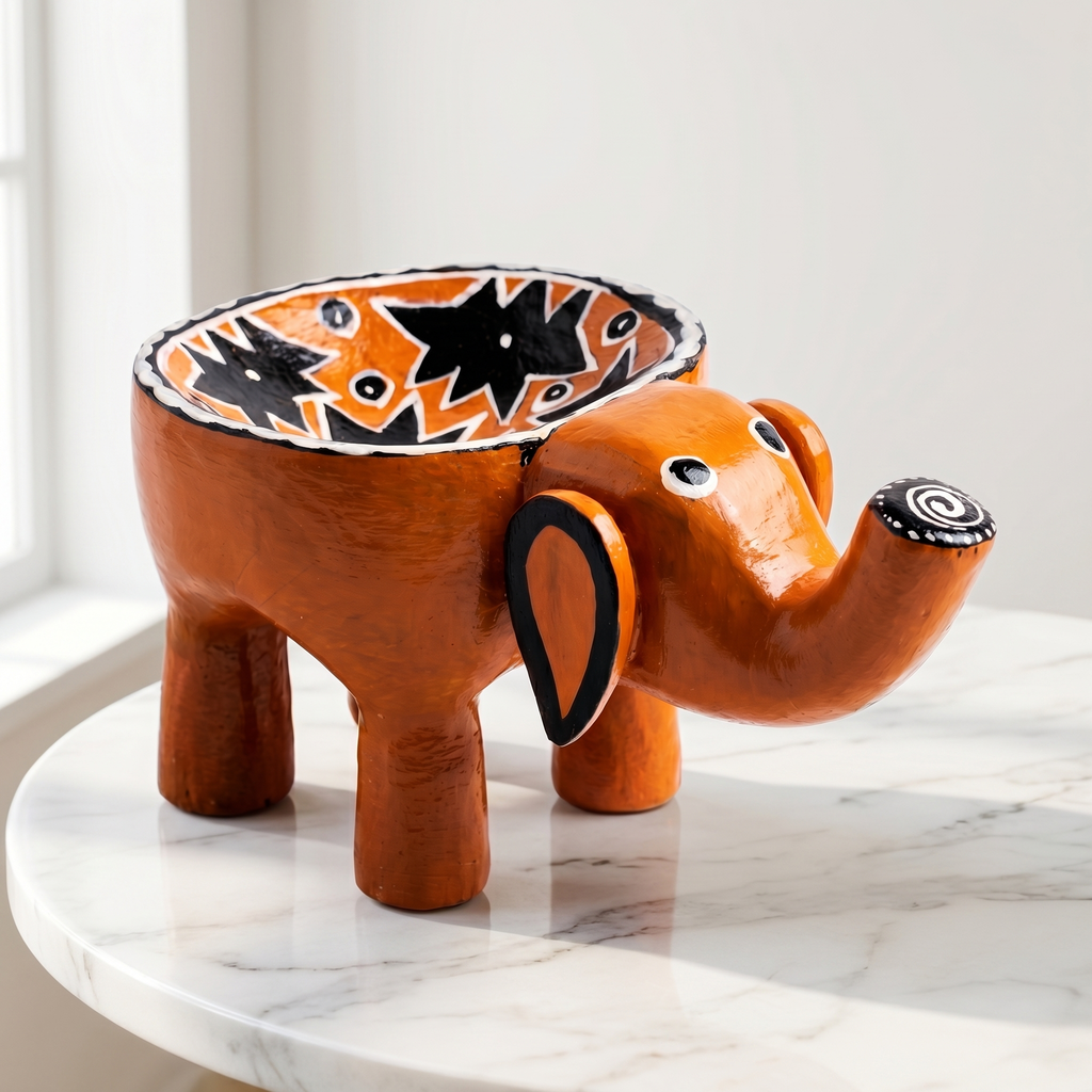 Wooden Elephant Bowl | Table Decor | Orange | 7x4x4 inches