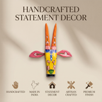 Handpainted Wooden Nandi/Cow Wall Decor | Yellow | 8x7x2 Inches