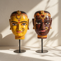 (Set of 2) Gauri Head on Iron Stand | Yellow & Brown | 30x16x16cm