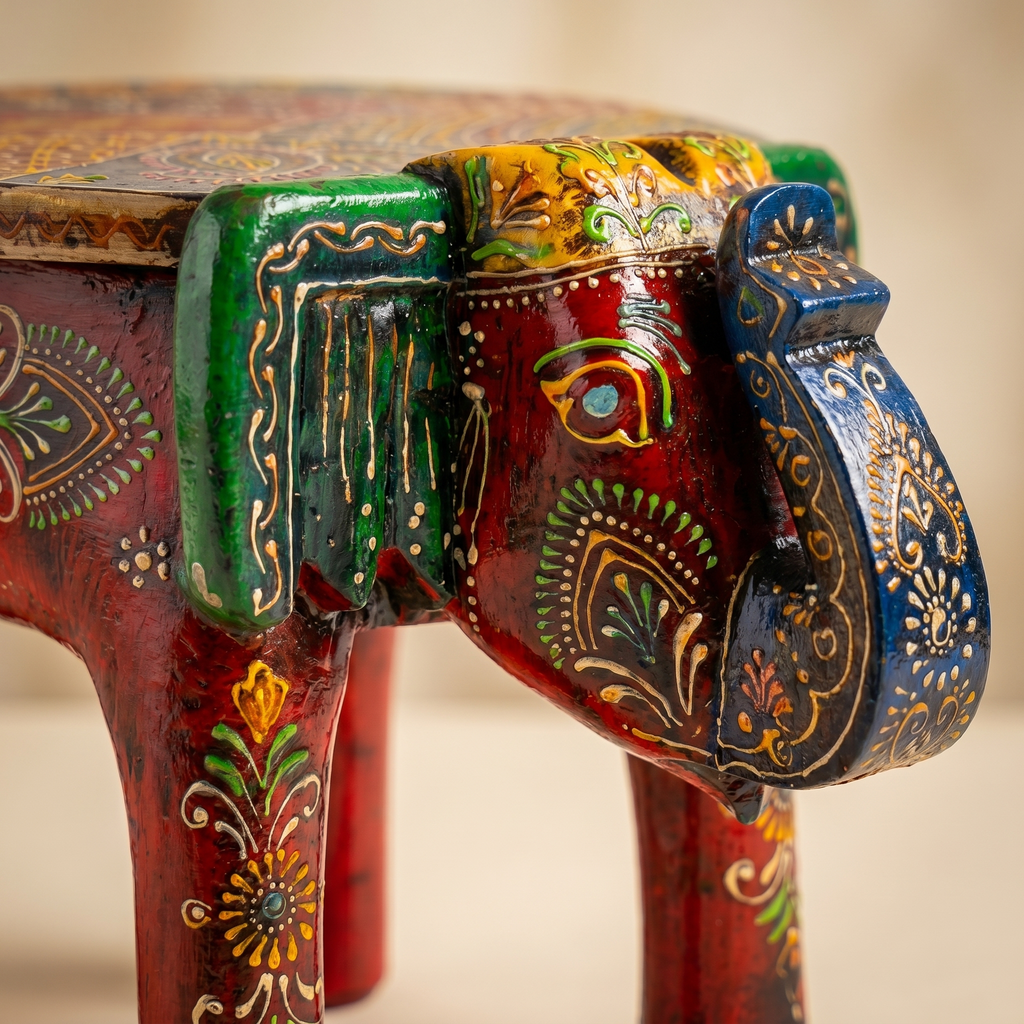 Wooden Elephant Stool | Red | 27x16x18 cm