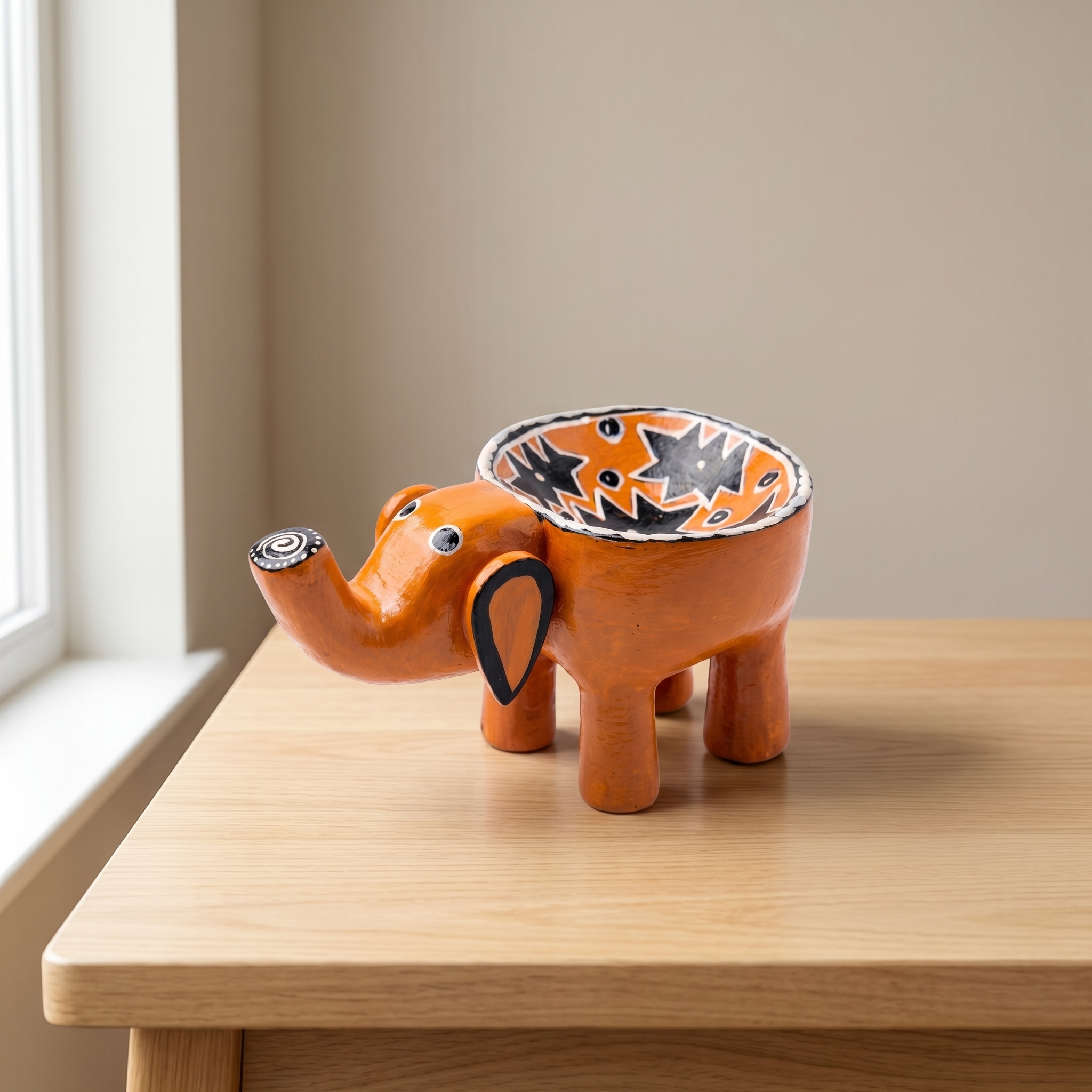 Wooden Elephant Bowl | Table Decor | Orange | 7x4x4 inches