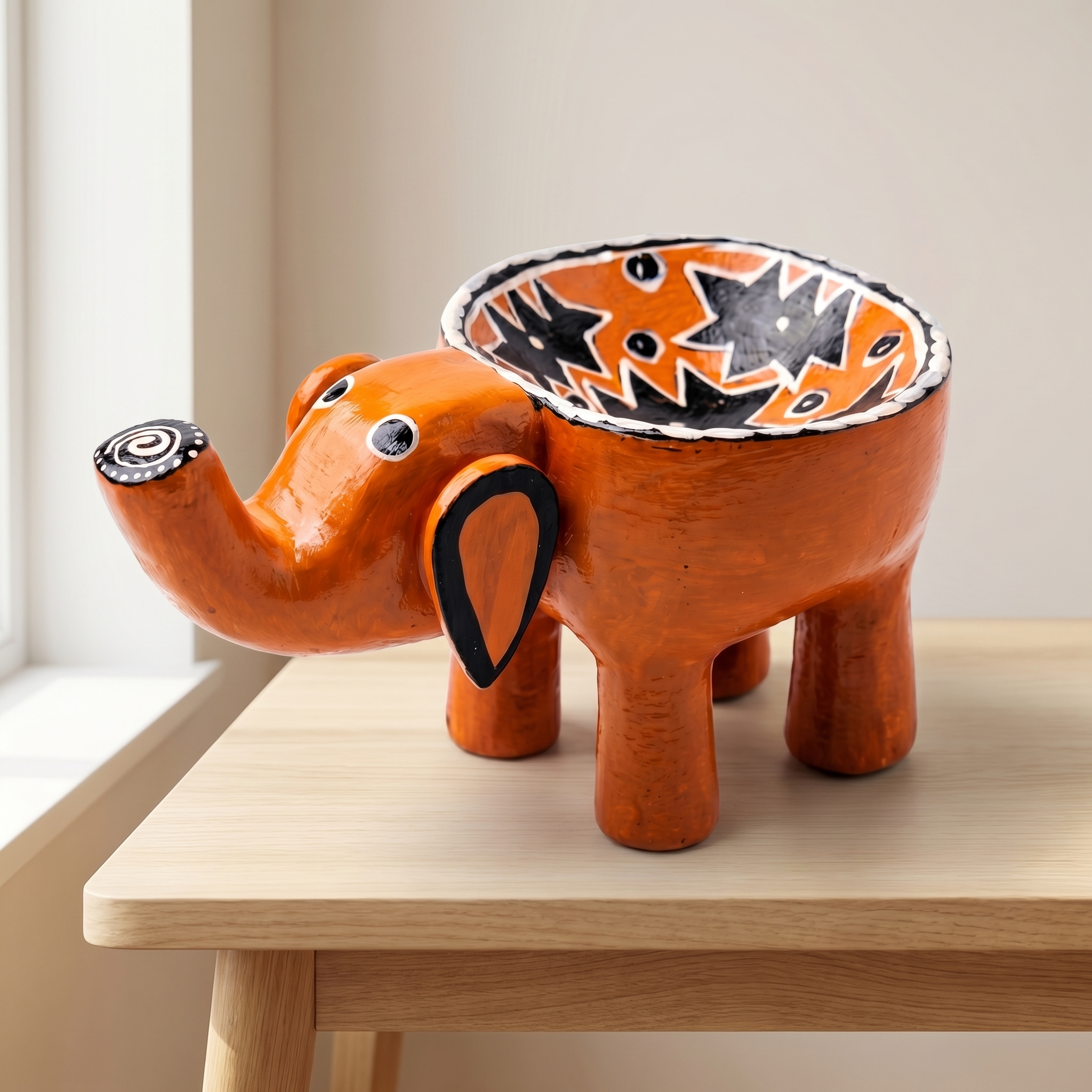 Wooden Elephant Bowl | Table Decor | Orange | 7x4x4 inches