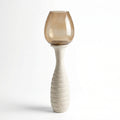 Hurricane Candle Stand | Wooden | Brown Glass 62x18x18cm