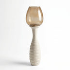 Hurricane Candle Stand | Wooden | Brown Glass 62x18x18cm