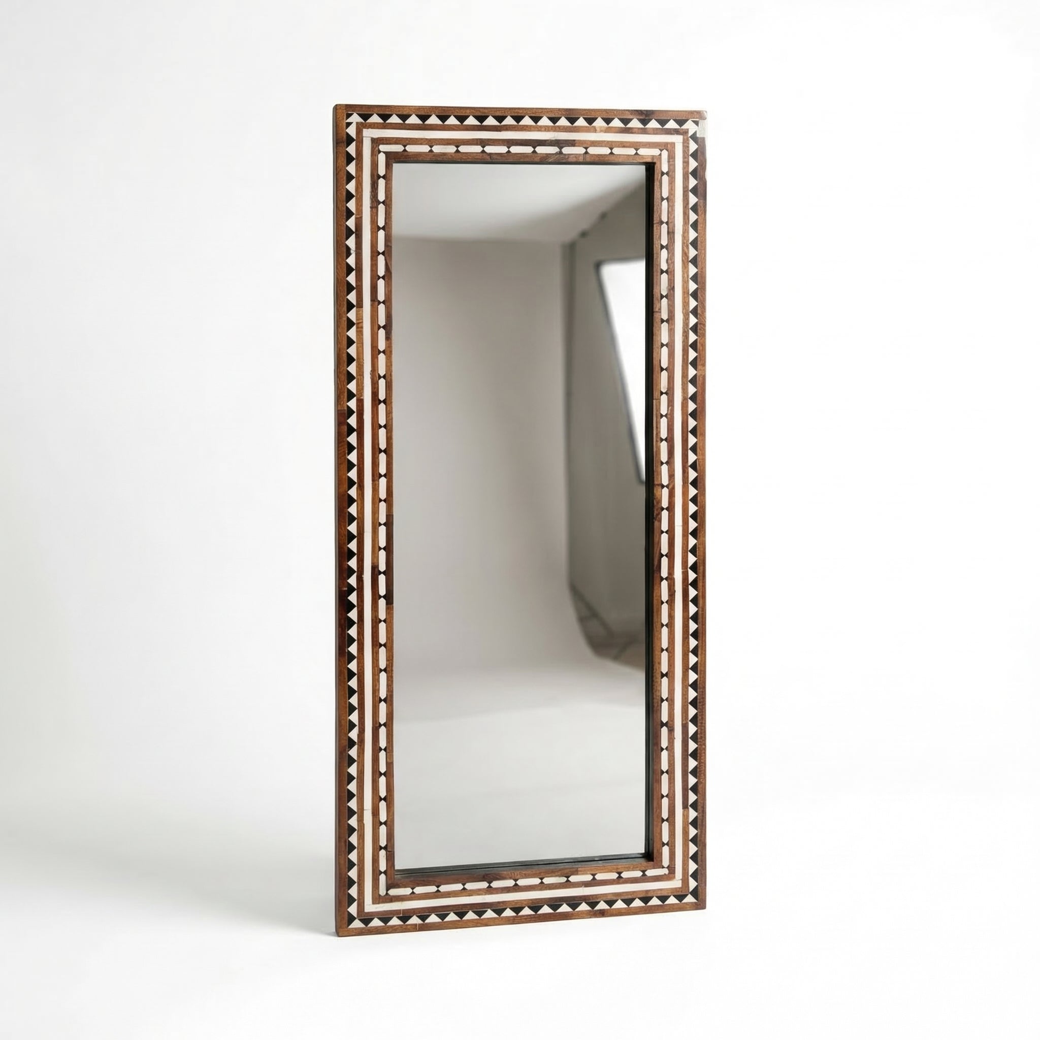 Wood Inlay Tribal Mirror | 48x20x1.5 Inch