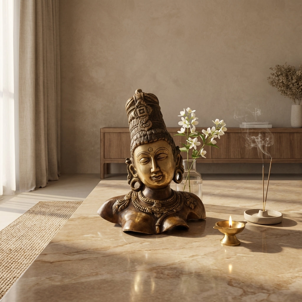 Brass Ma Parvati Idol | 12.6x9.1x7.3 Inches | Vintage Copper Finish | 5.3 Kg Approx