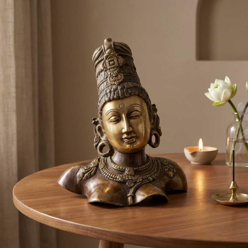 Brass Ma Parvati Idol | 12.6x9.1x7.3 Inches | Vintage Copper Finish | 5.3 Kg Approx
