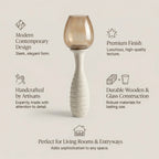Hurricane Candle Stand | Wooden | Brown Glass 62x18x18cm