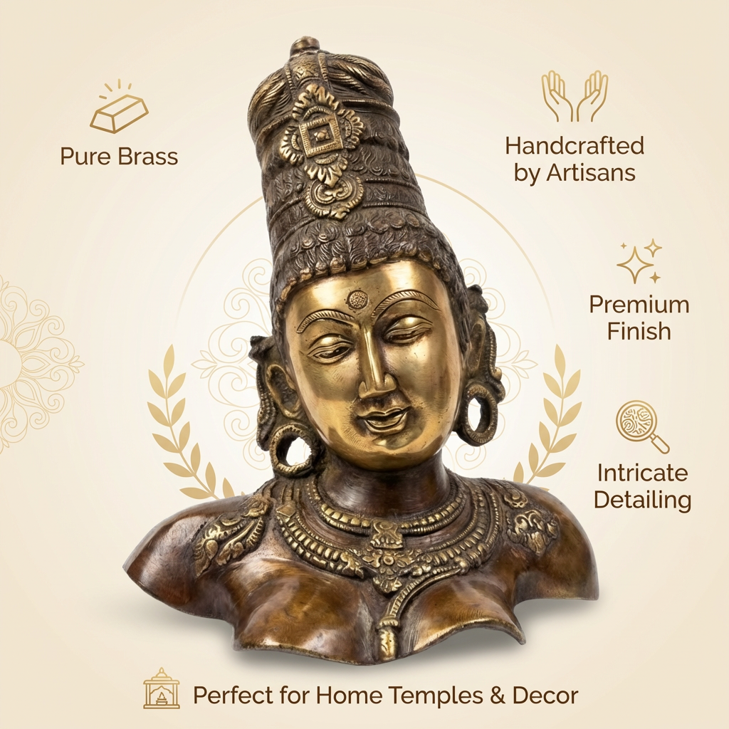 Brass Ma Parvati Idol | 12.6x9.1x7.3 Inches | Vintage Copper Finish | 5.3 Kg Approx