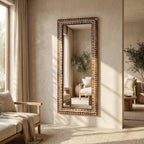 Wood Inlay Tribal Mirror | 48x20x1.5 Inch
