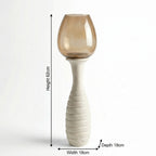 Hurricane Candle Stand | Wooden | Brown Glass 62x18x18cm