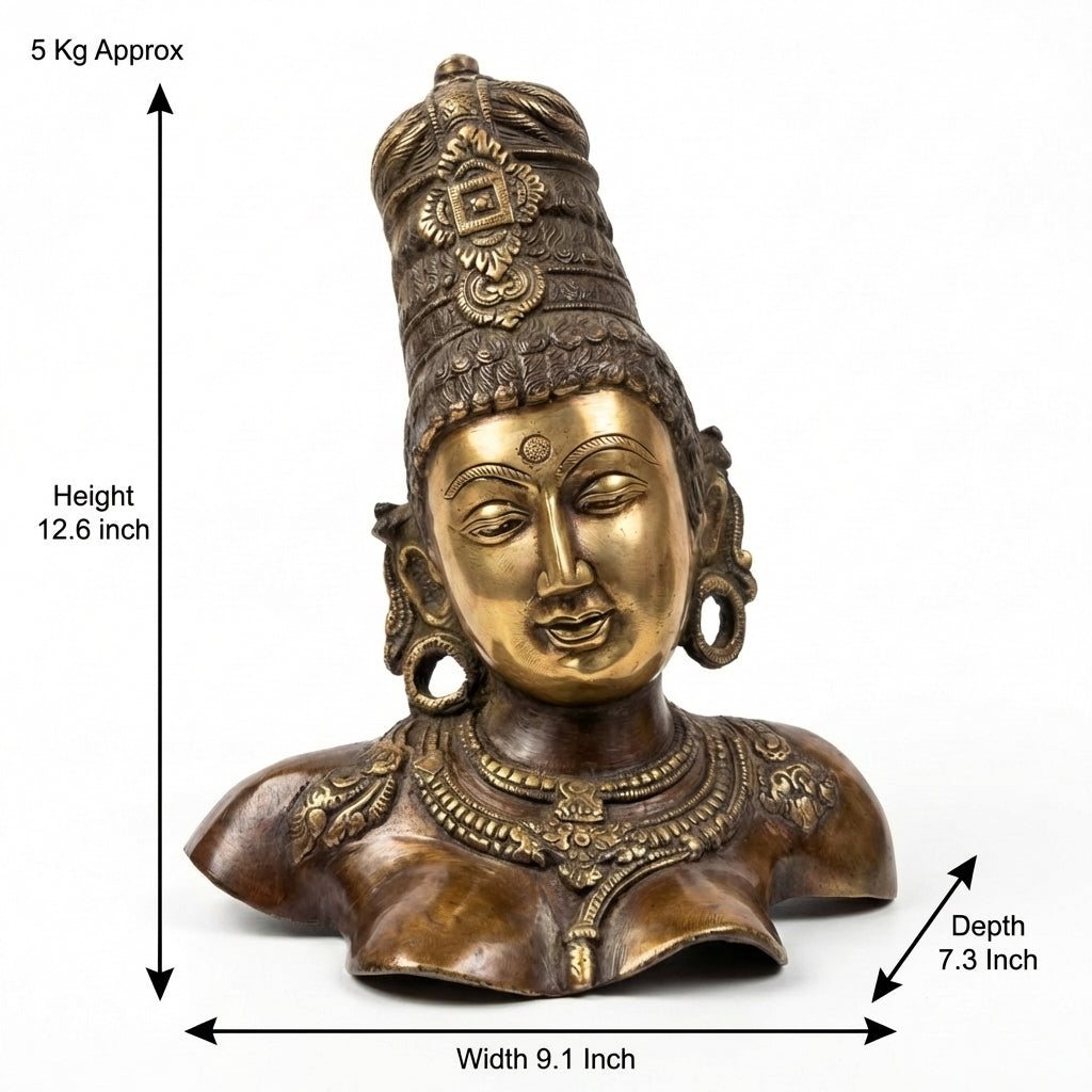 Brass Ma Parvati Idol | 12.6x9.1x7.3 Inches | Vintage Copper Finish | 5.3 Kg Approx