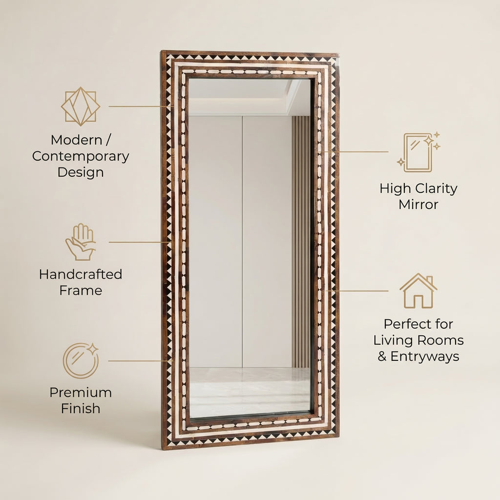 Wood Inlay Tribal Mirror | 48x20x1.5 Inch